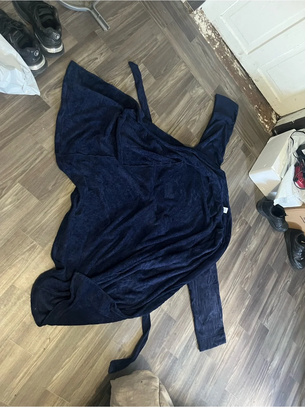 Men's Navy Plush Bathrobe with Belt